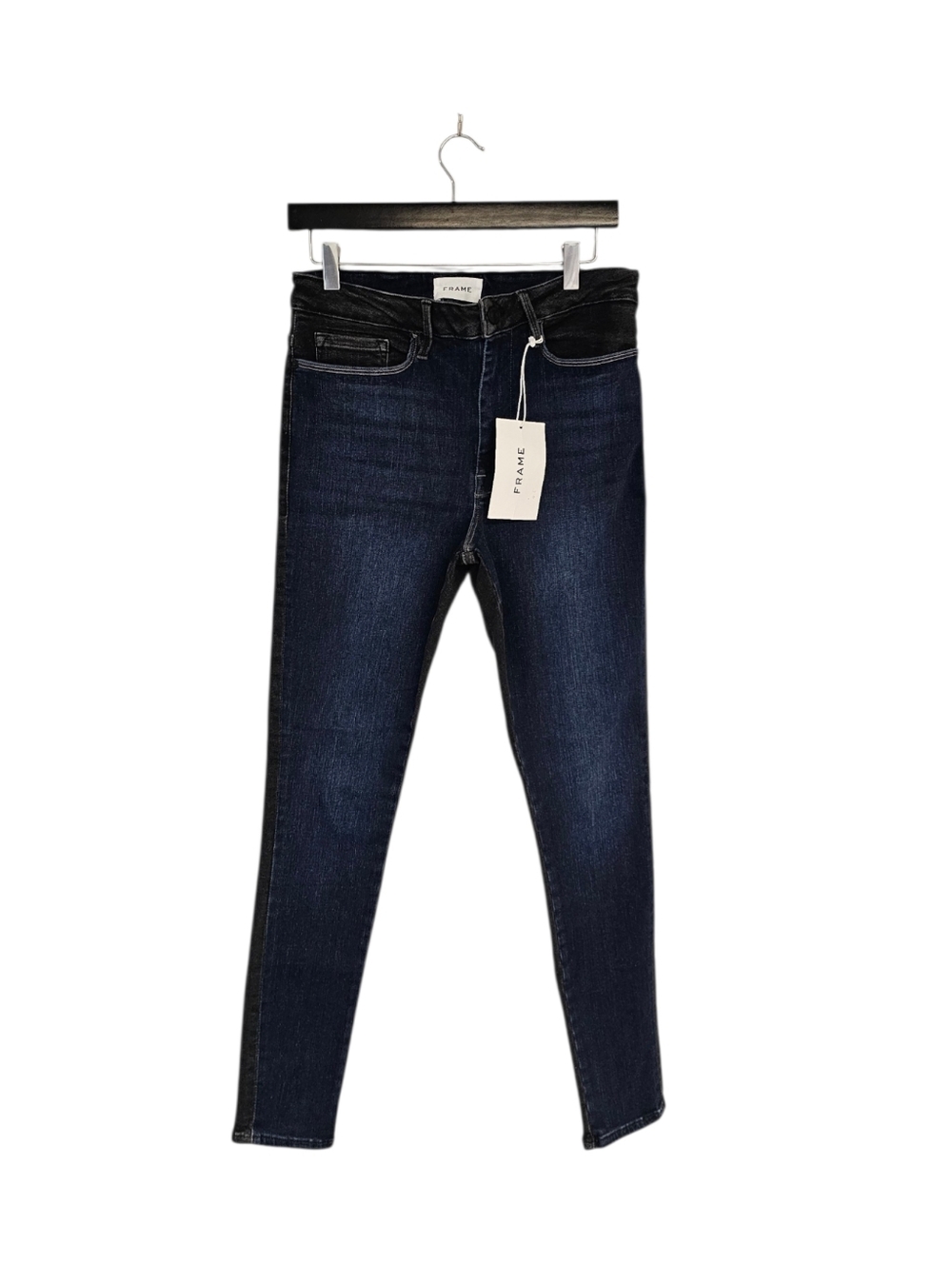 Frame‎ Denim Color Block Le One Mid Rise Skinny Fit  Blue Black Jeans 2 NWT